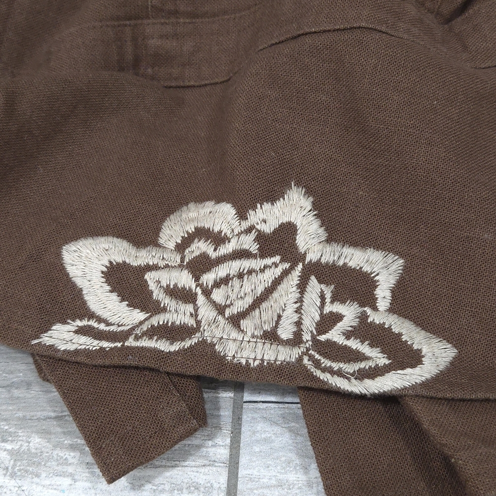 NWT Y2K RUFF HEWN Linen & Cotton Blend Embroidered Collarless Jacket - Picture 13 of 16